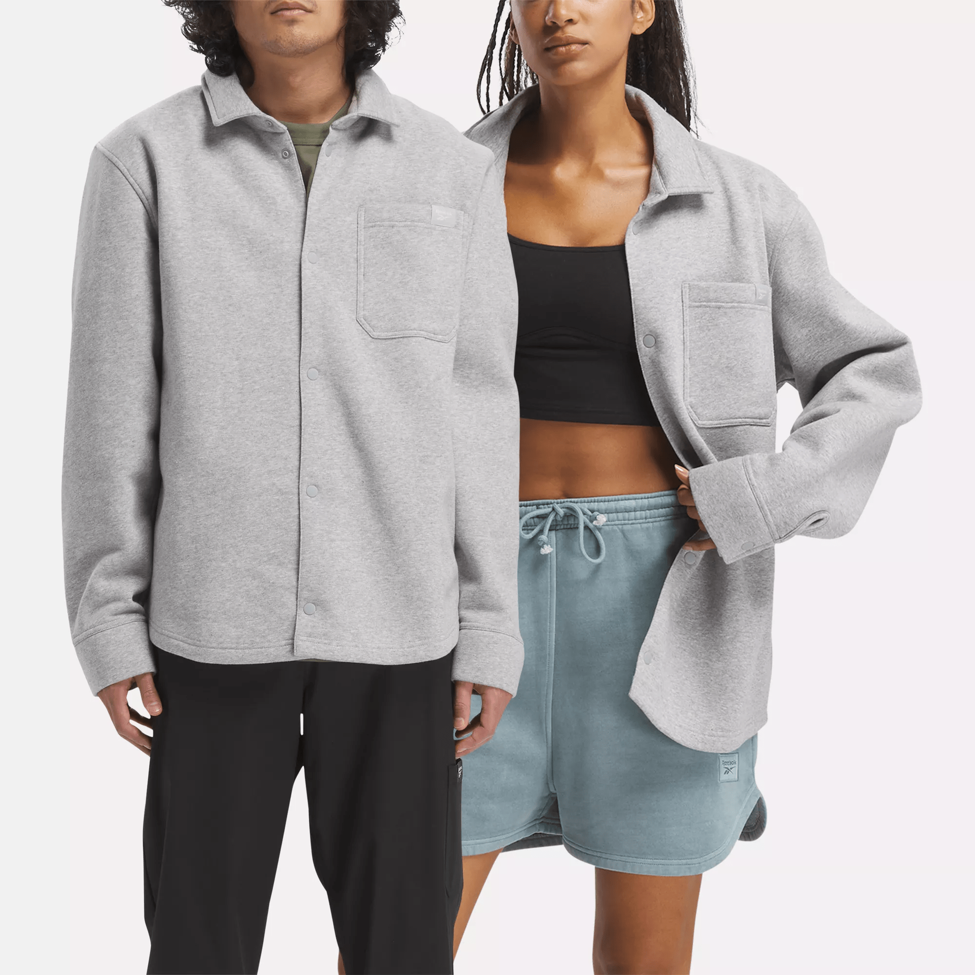 Shop Reebok Unisex Classics Wardrobe Essentials Fleece Overshirt In Medium Grey Heather