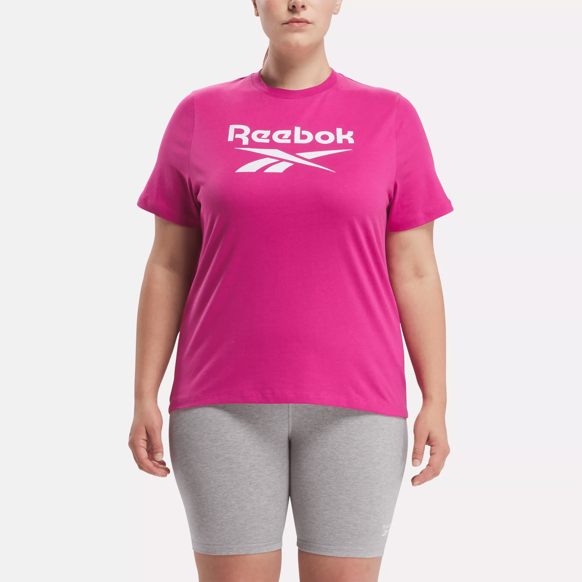 Shop Reebok Women's  Identity Big Logo T-shirt (plus Size) In In Semi Proud Pink / White