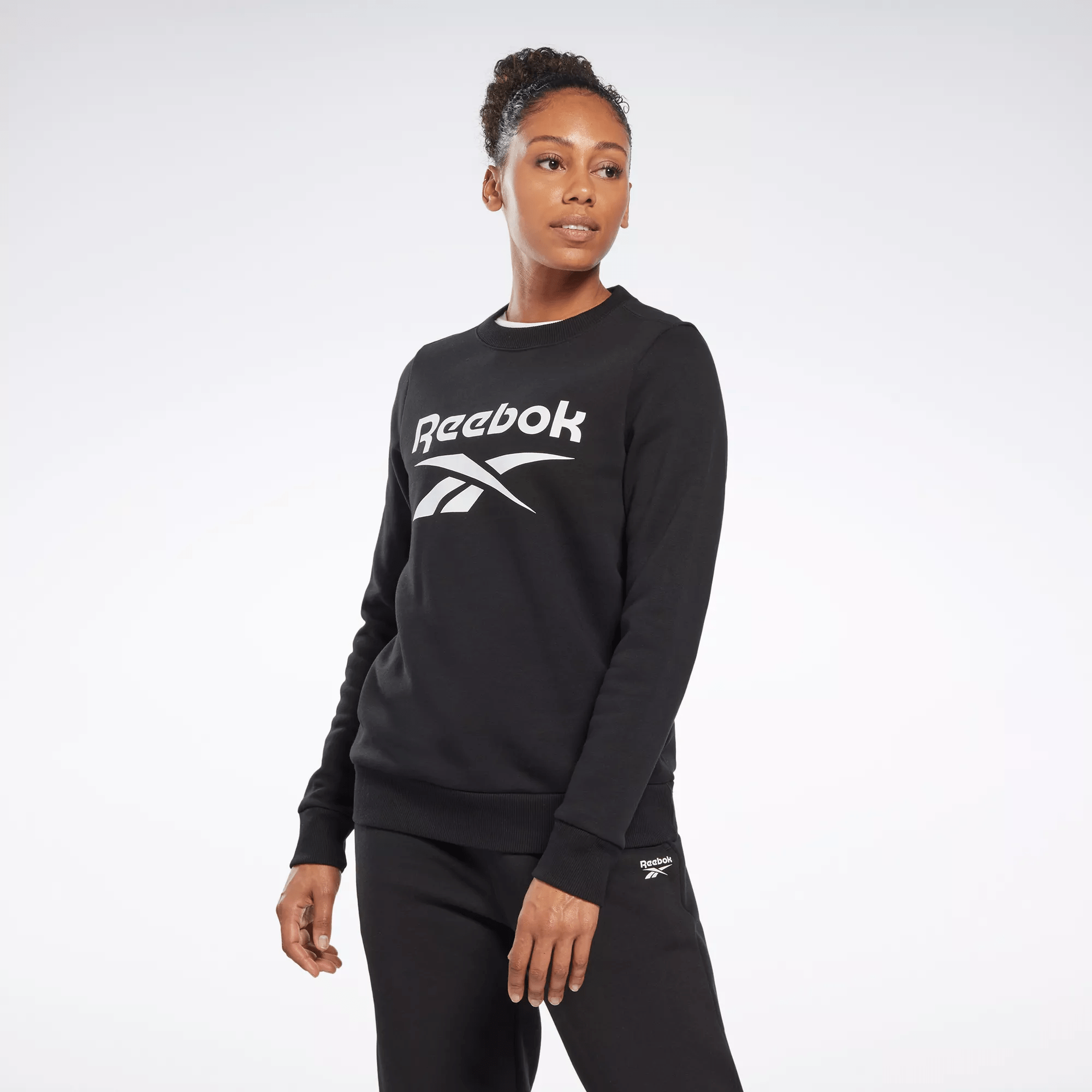 Shop Reebok Women's  Identity Big Logo Fleece Crew Sweatshirt In Black