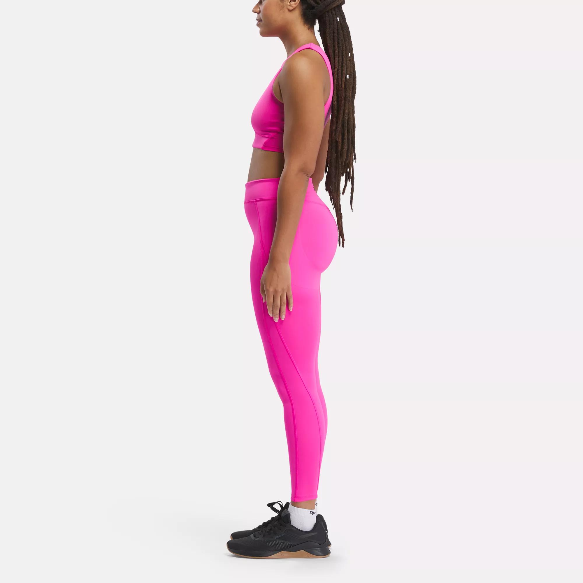 Women Reebok Lux High Rise Compression Tights Size XS Maroon Pink GR9237