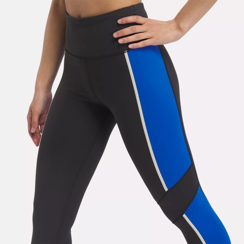 Cobalt Blue and Black Horizontal Stripes Leggings for Women