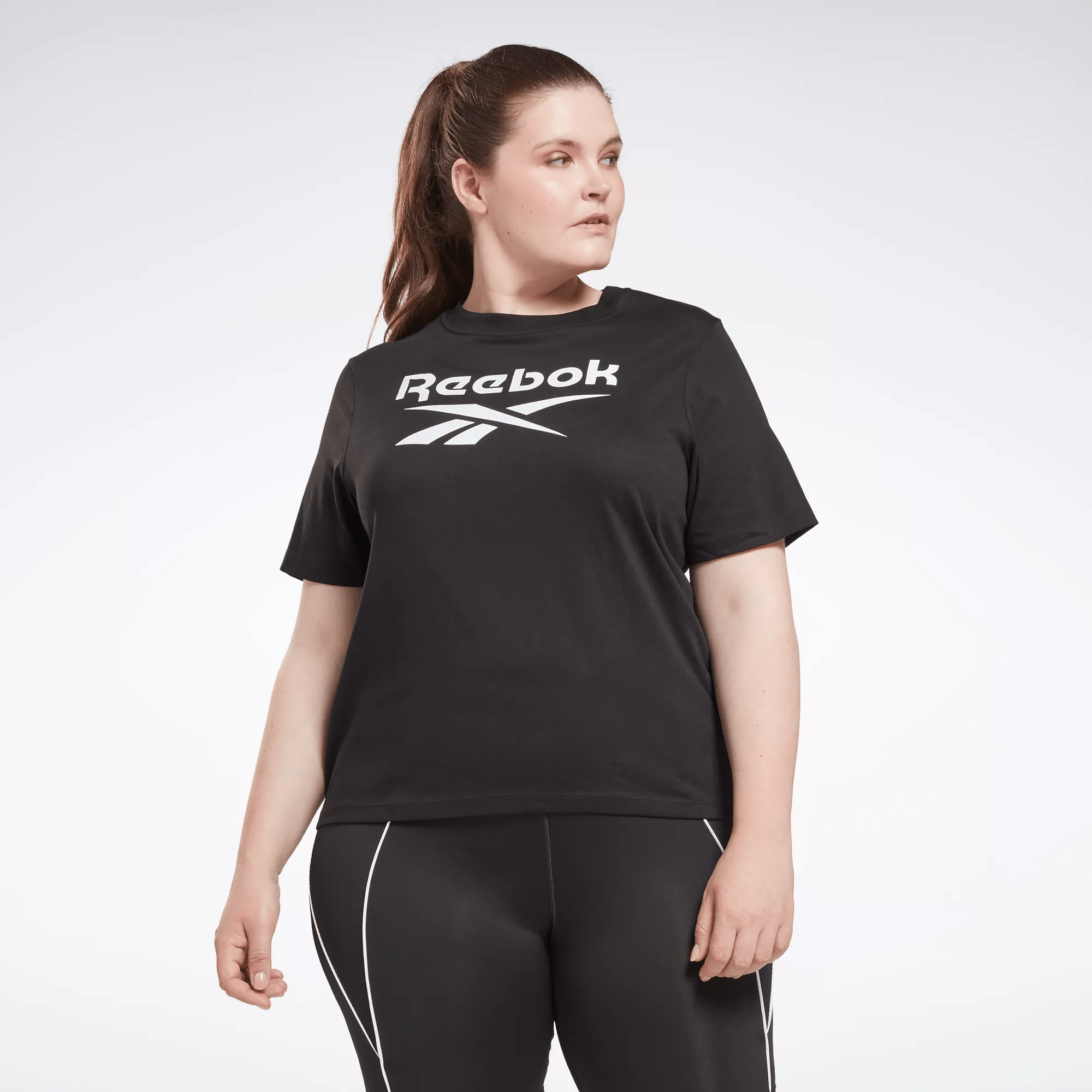Reebok Plus Size Short Sleeve Logo Graphic T-shirt In Black