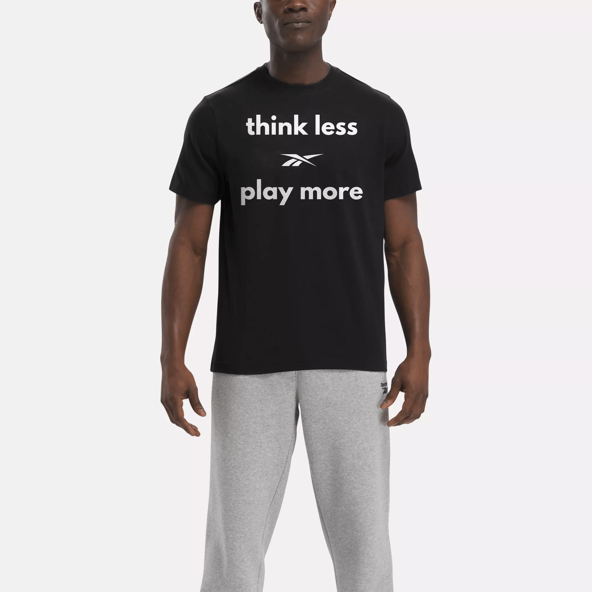Shop Reebok Unisex Think Less Play More T-shirt In Black/white
