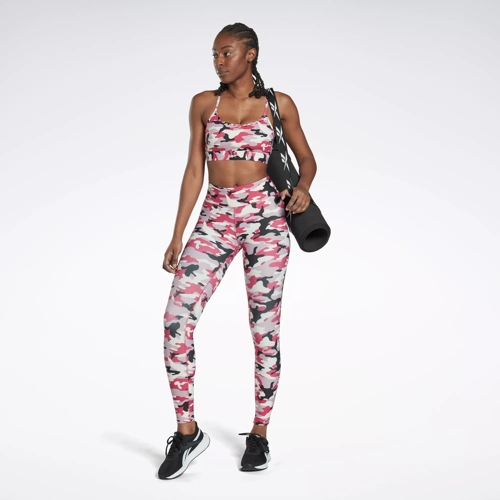 Reebok Ribbed Logo Leggings With Drawstring Waist In Light Pink in White