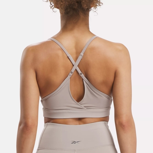 Reebok Lux Strappy Medium-Impact Sports Bra Womens XS Semi Solar Gold