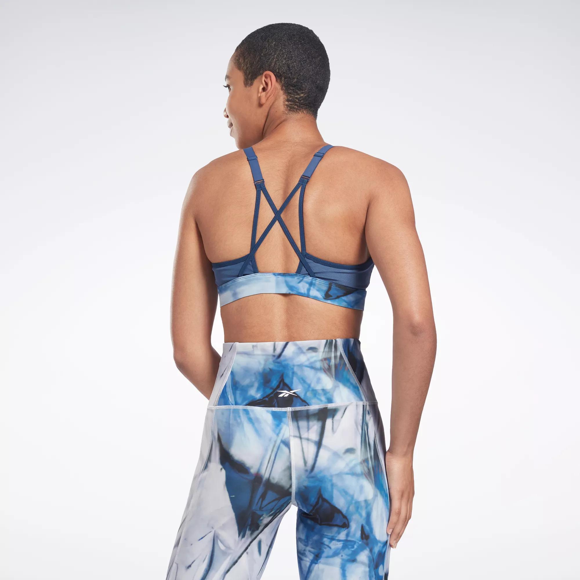 Buy Reebok Printed Strappy Sports Bra In Blue