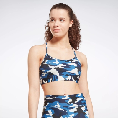 Blue Camo Mesh Sports Bra Black