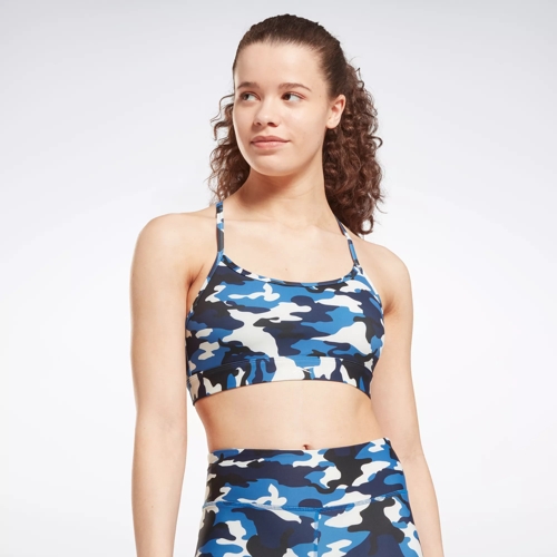 Lux Skinny Strap Camo Print Sports Bra - Vector Blue