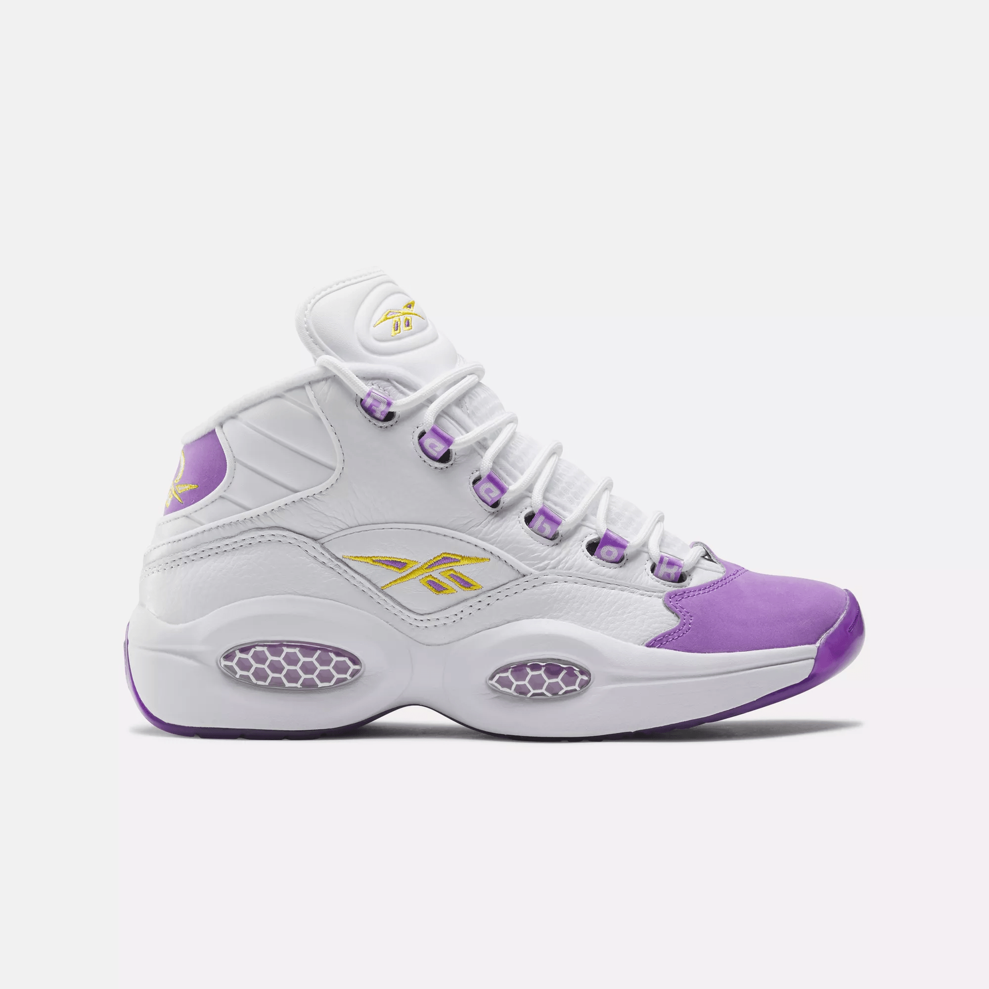 Shop Reebok Unisex Question Mid Basketball Shoes In Ftwr White / Grape Punch / Alway