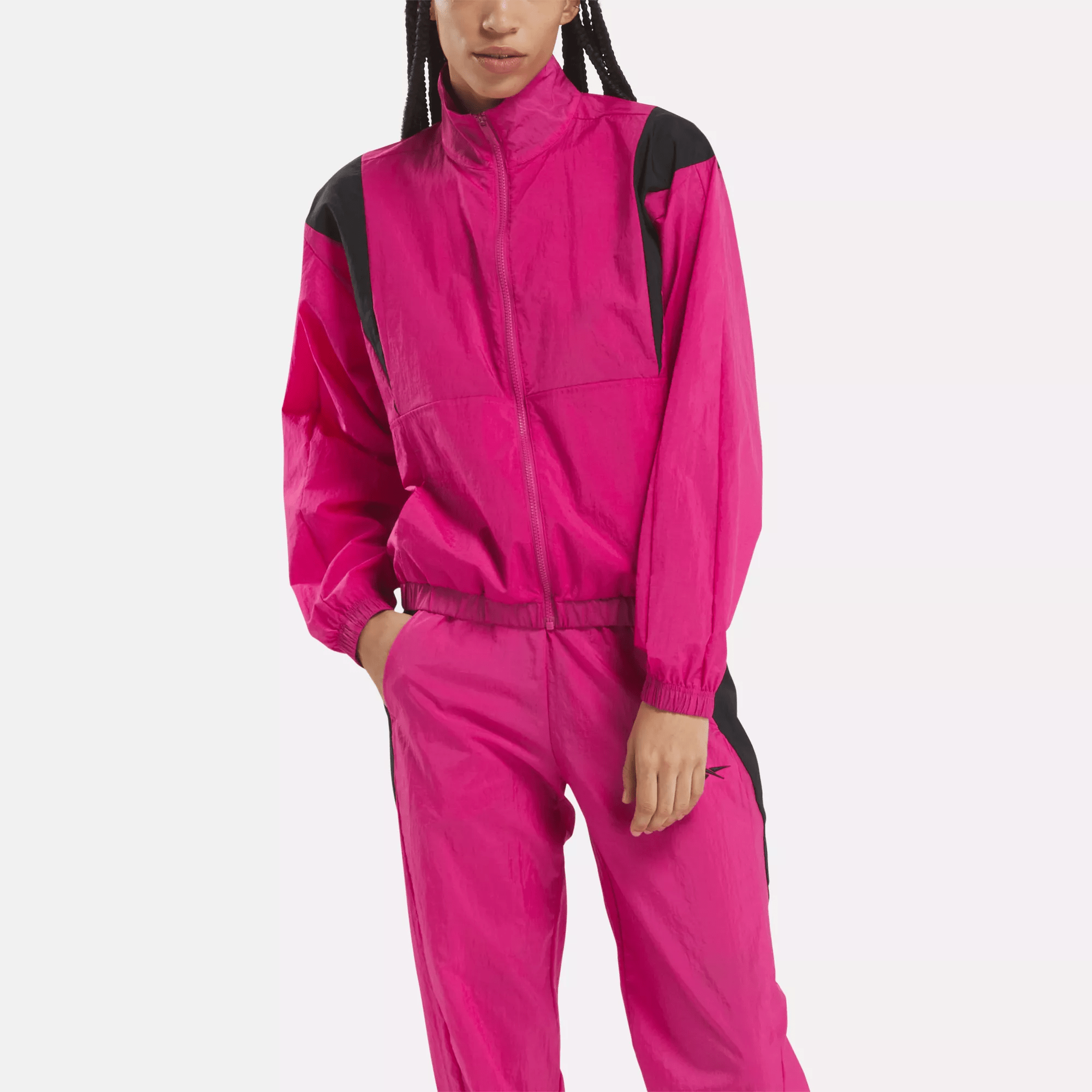 Shop Reebok Women's Big Vector Woven Jacket In Semi Proud Pink
