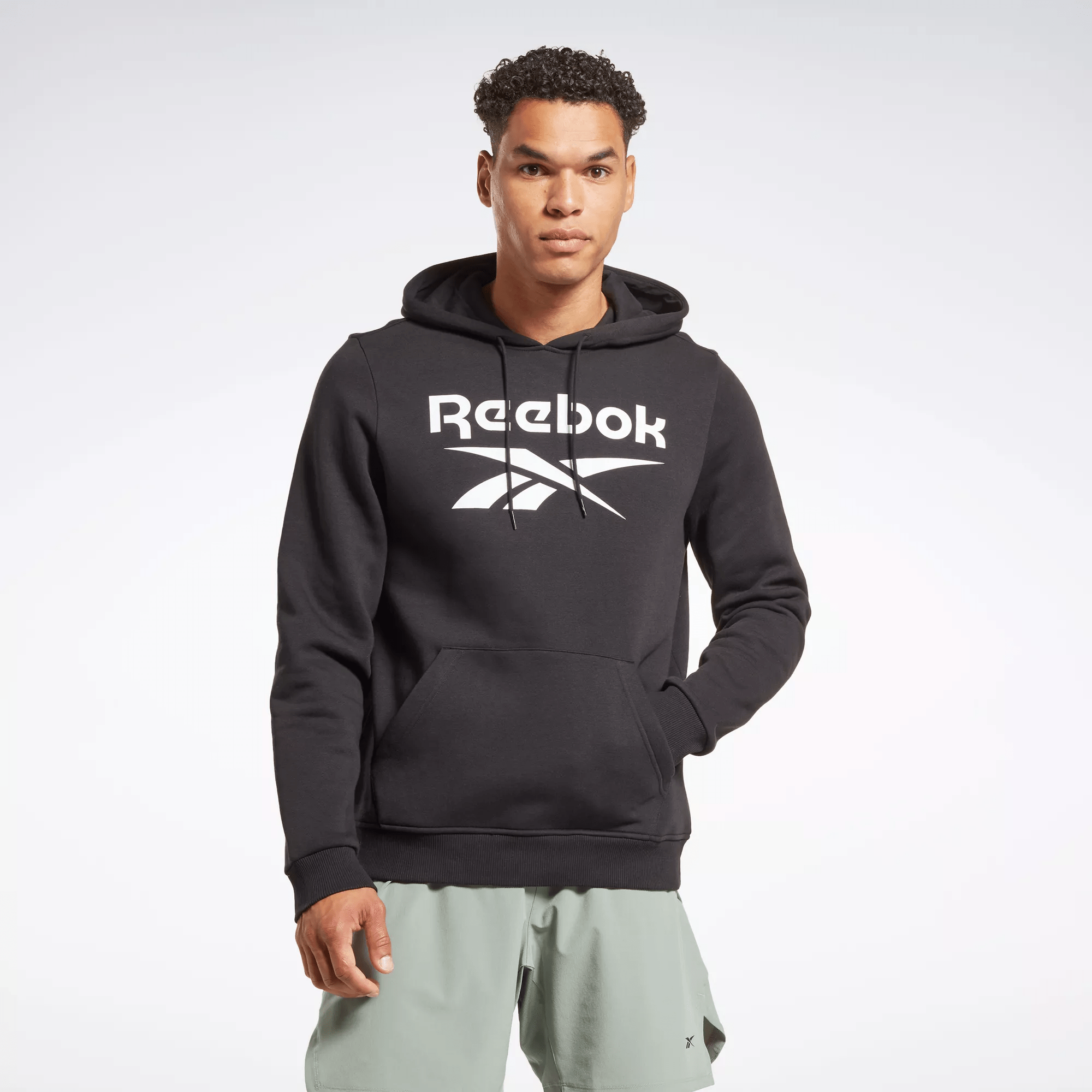 Shop Reebok Men's  Identity Fleece Stacked Logo Pullover Hoodie In Black