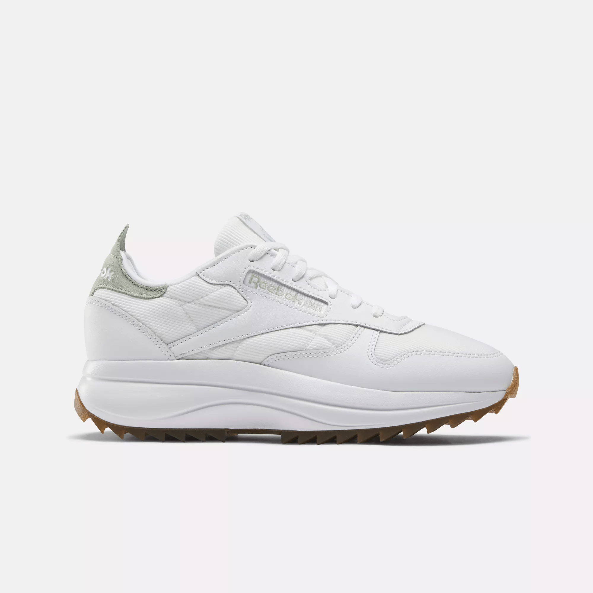 Shop Reebok Women's Classic Leather Sp Extra Shoes In Ftwr White / Vintage Green / Ree