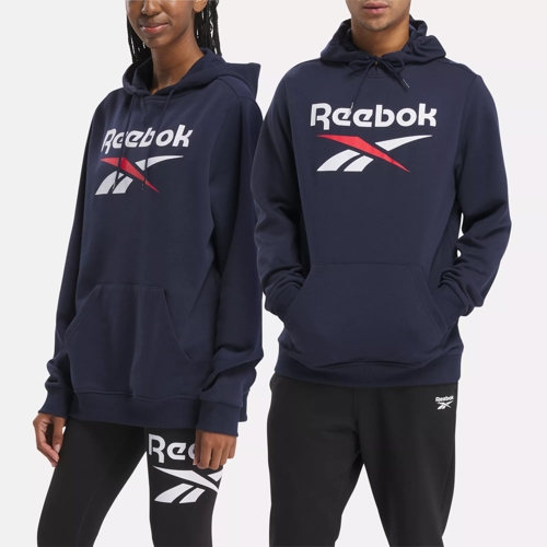 Reebok Identity Fleece Stacked Logo Pullover Hoodie in vector blue