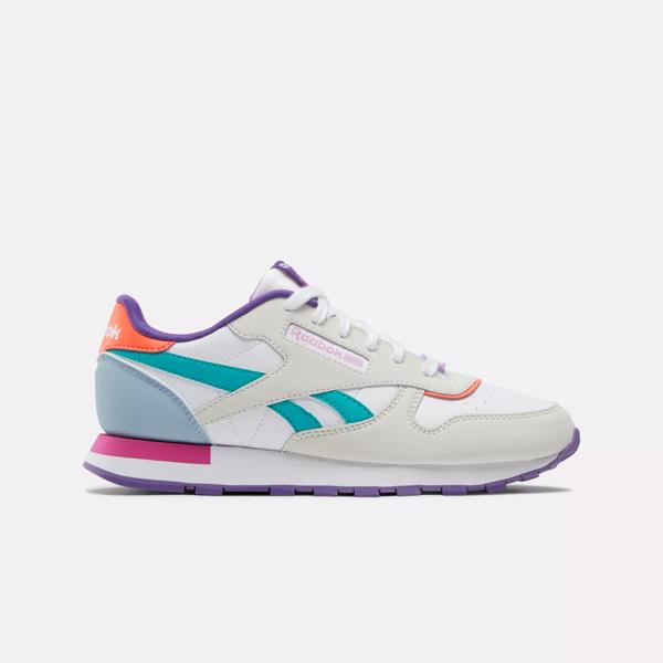 Classic Leather Shoes Grade School Barely Grey Dynamic Purple Bold Pink Reebok