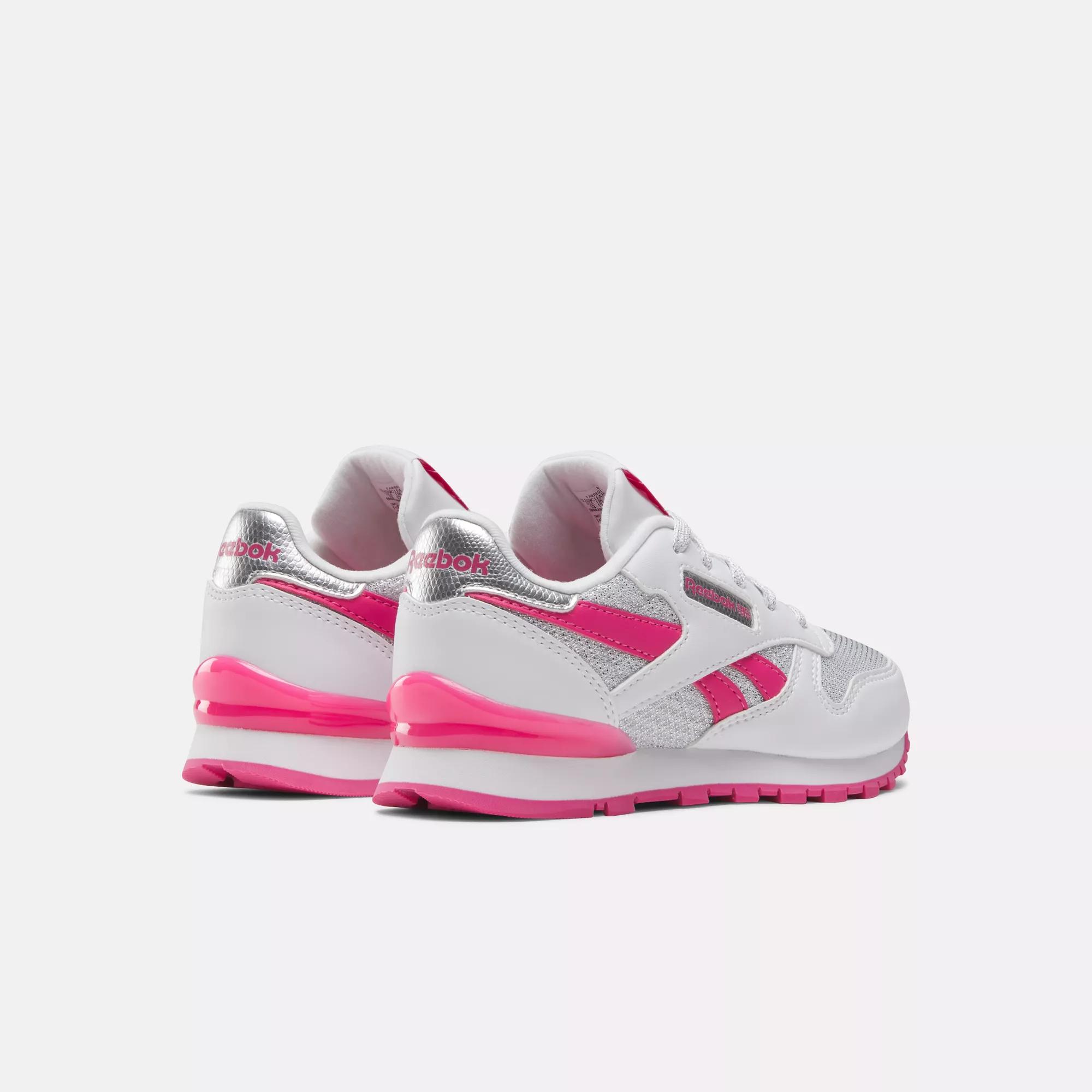 Classic Leather Step N Flash Shoes Preschool White Bold Pink Reebok