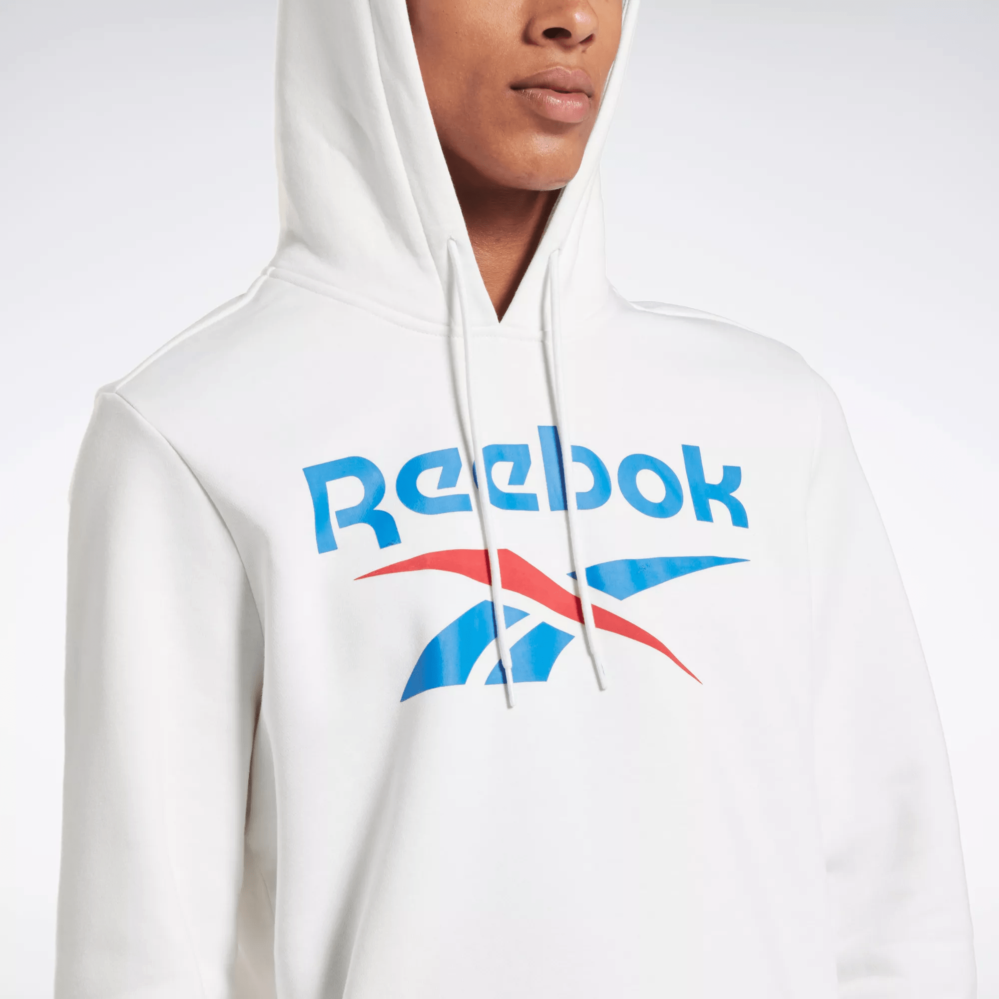 Reebok Identity Fleece Stacked Logo Pullover Hoodie In White