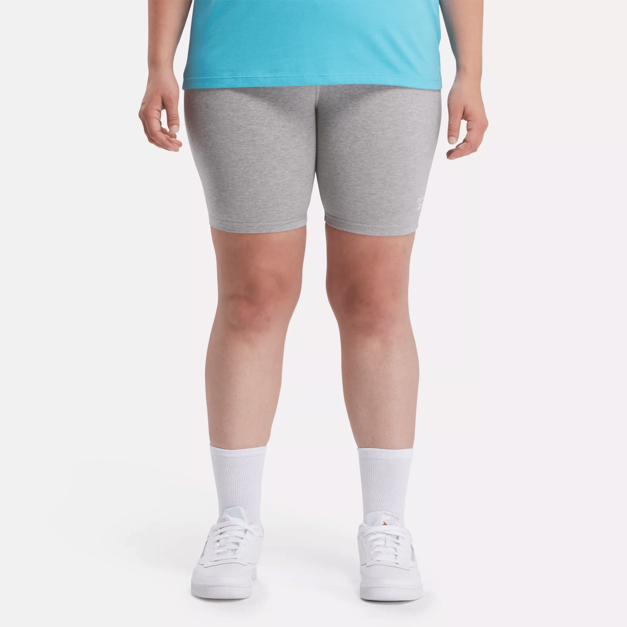 Shop Reebok Women's  Identity Small Logo Bike Shorts (plus Size) In Medium Grey Heather