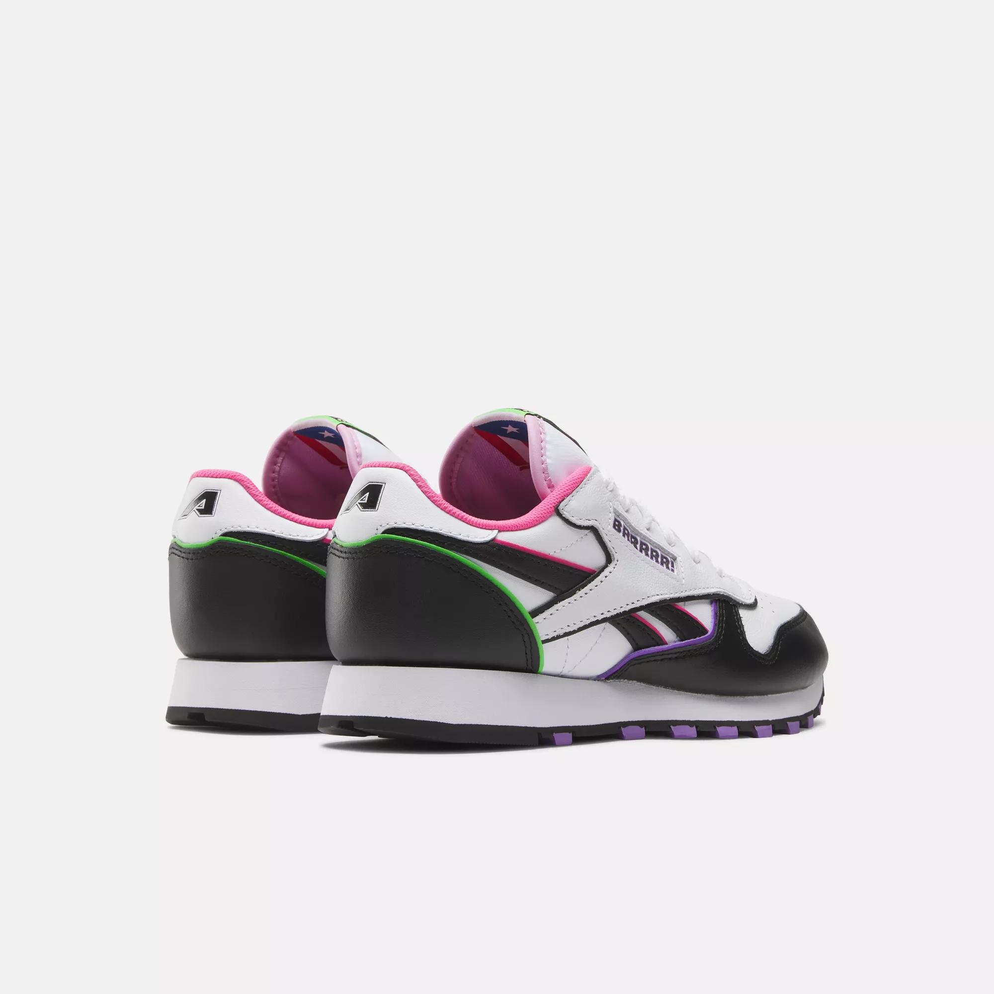 Reebok x Anuel AA Classic Leather Shoes Grade School Black White Pink Reebok