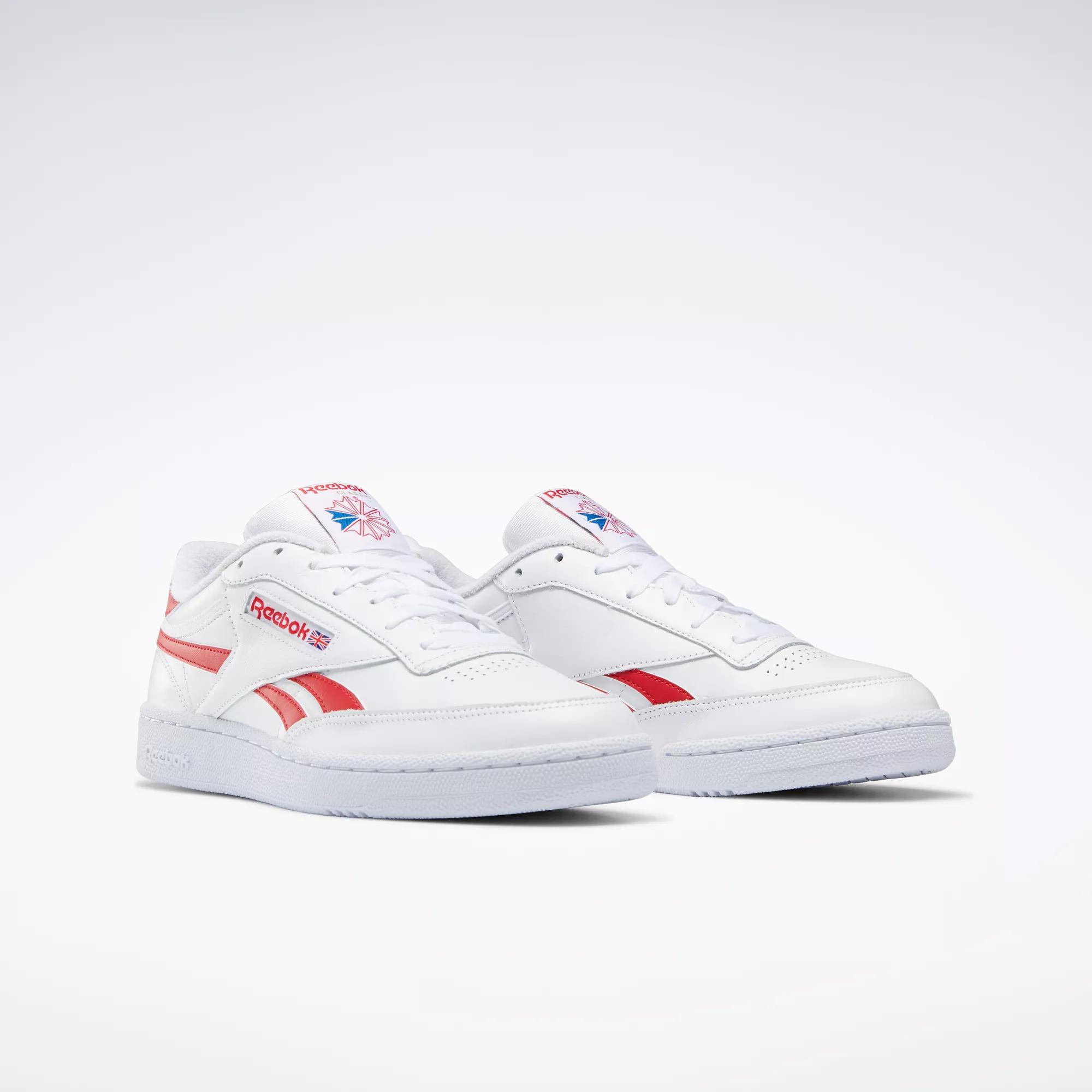 Reebok white and hot sale red running shoes