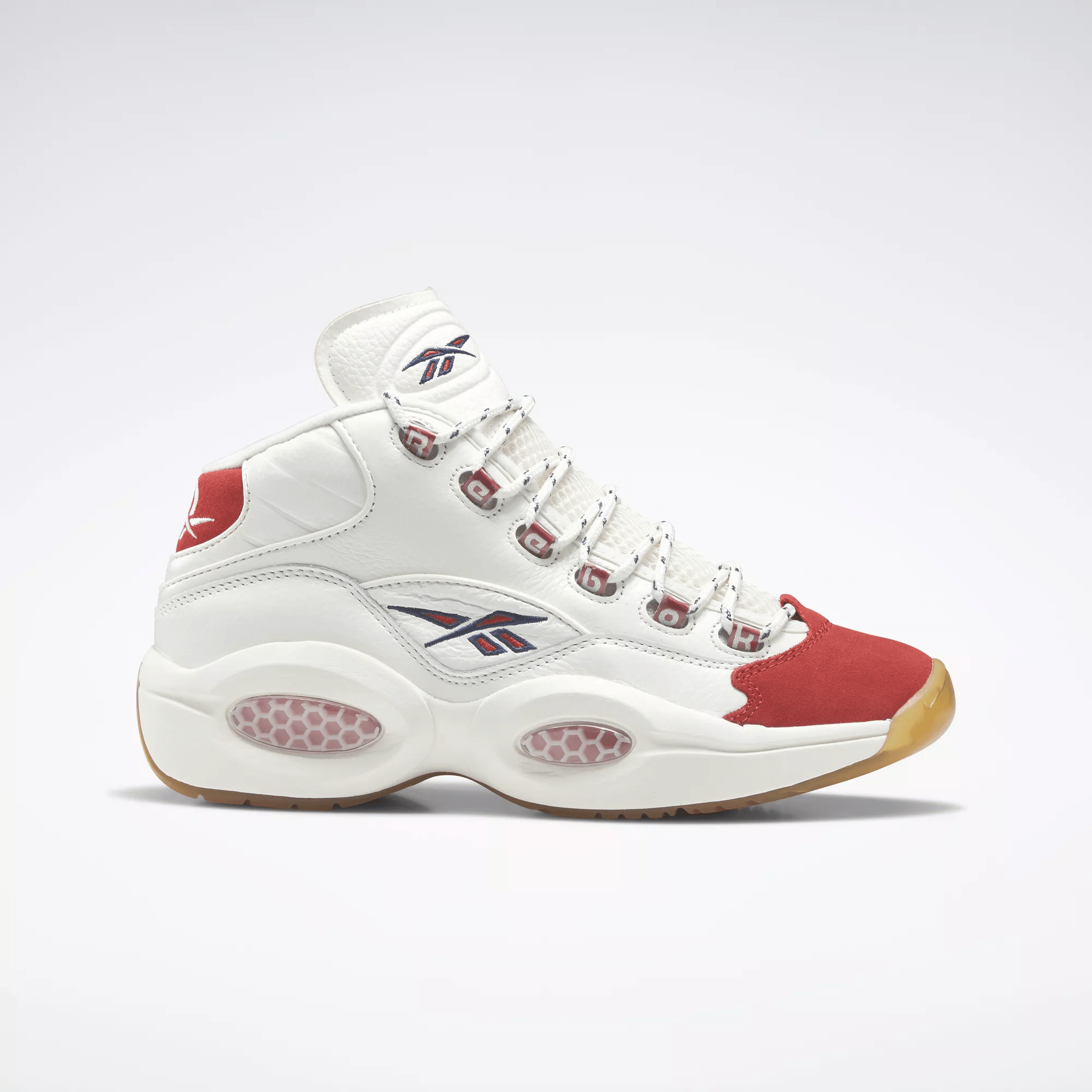 Shop Reebok Men's Question Mid Basketball Shoes In Mars Red / Chalk / Vintage Chalk