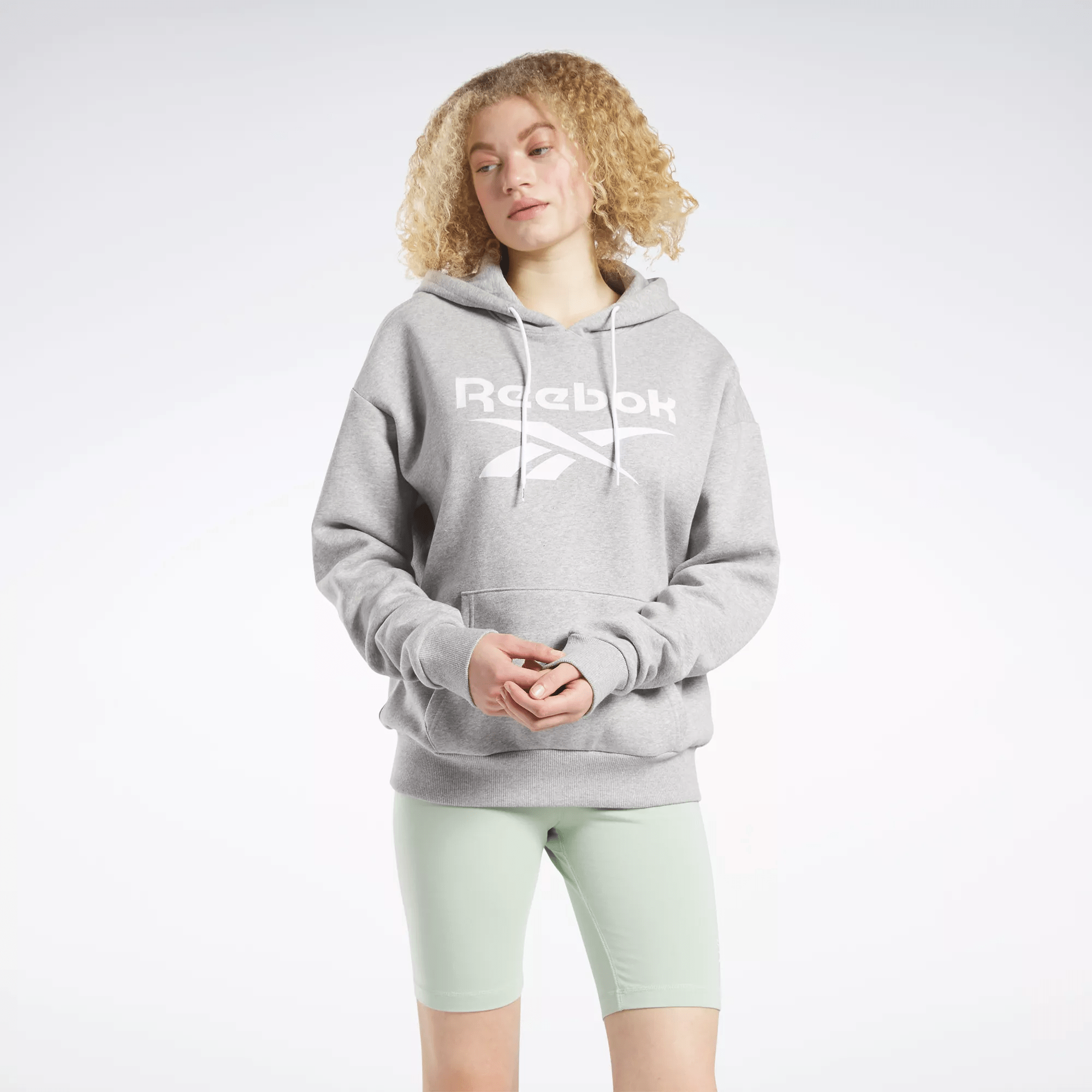 Shop Reebok Women's  Identity Big Logo Fleece Hoodie In Medium Grey Heather