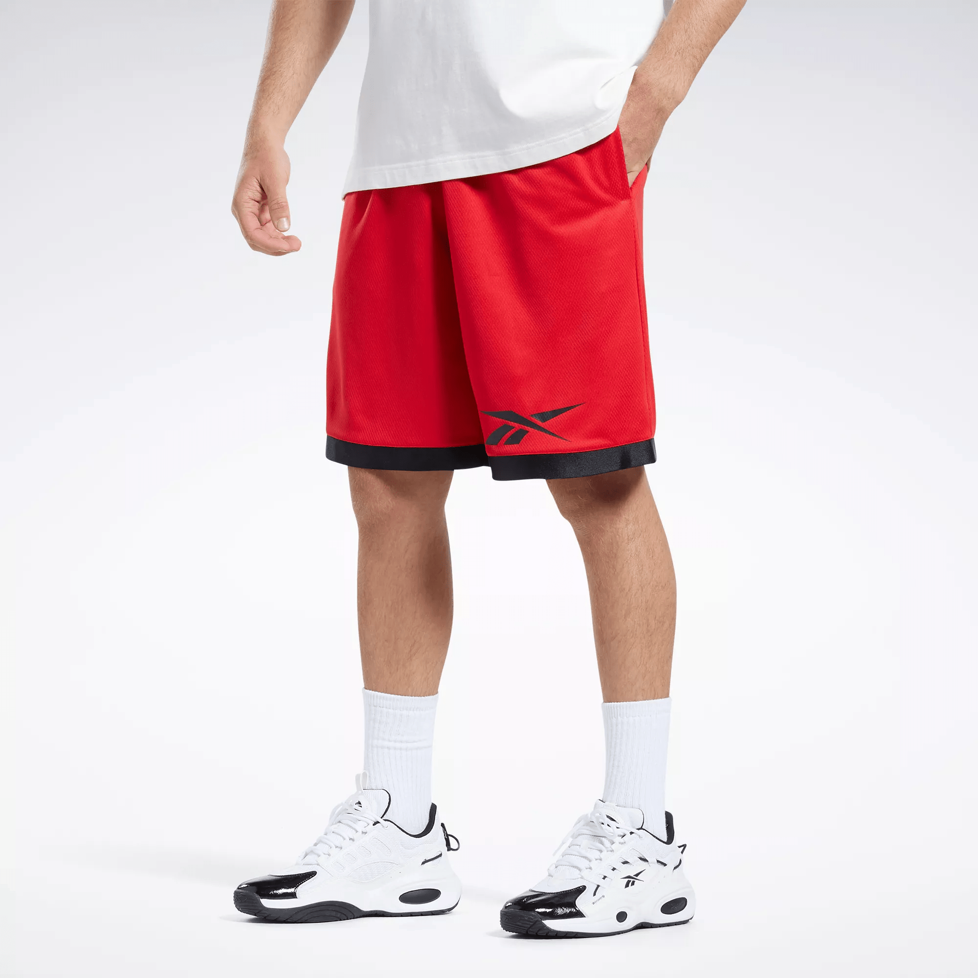 Shop Reebok Men's Basketball Mesh Shorts In Red
