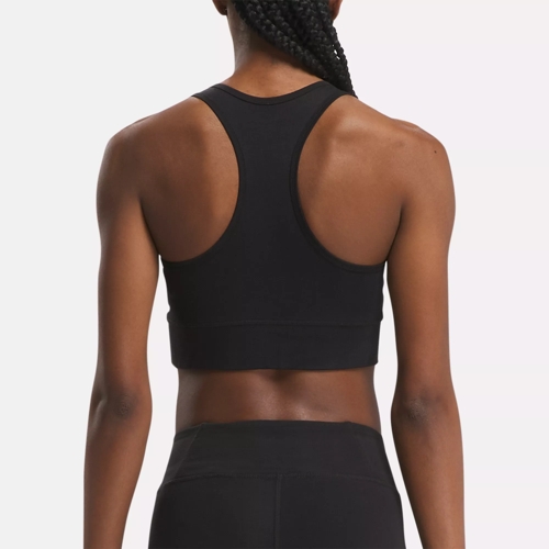 Reebok Training triangle back light-support padded sports bra in black