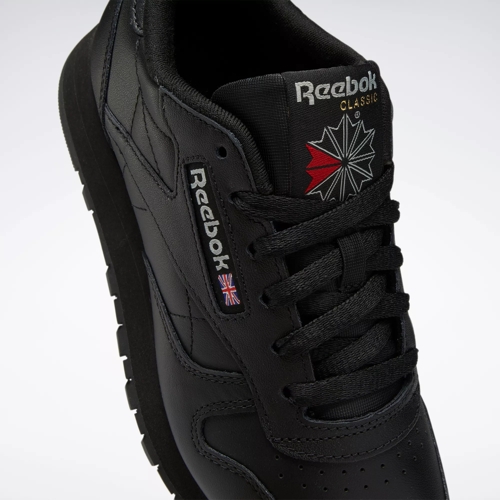 Reebok classic black leather cheap trainers womens