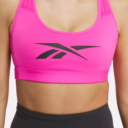 Reebok Logo Rose Gold Size L Sports Bra Med Support Cutout RacerBack NEW  #333